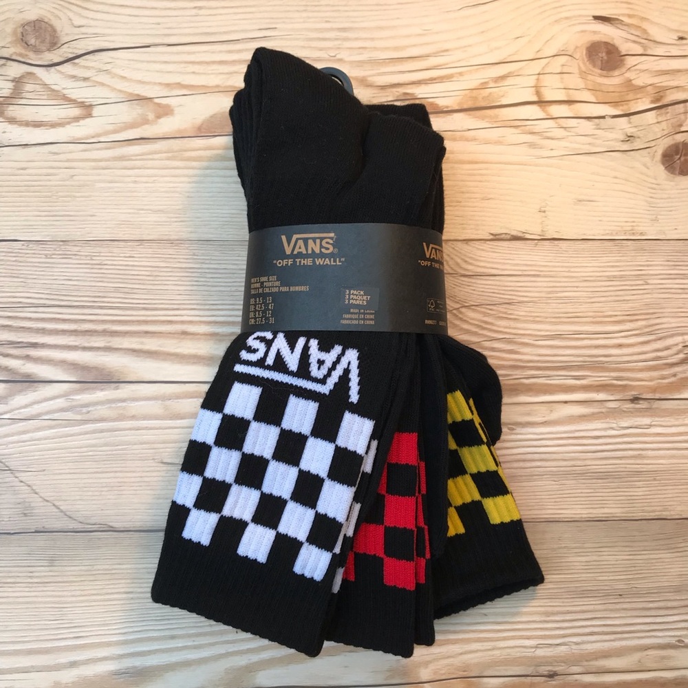 Vans Off The Wall 3 Pack Checkered Crew Socks